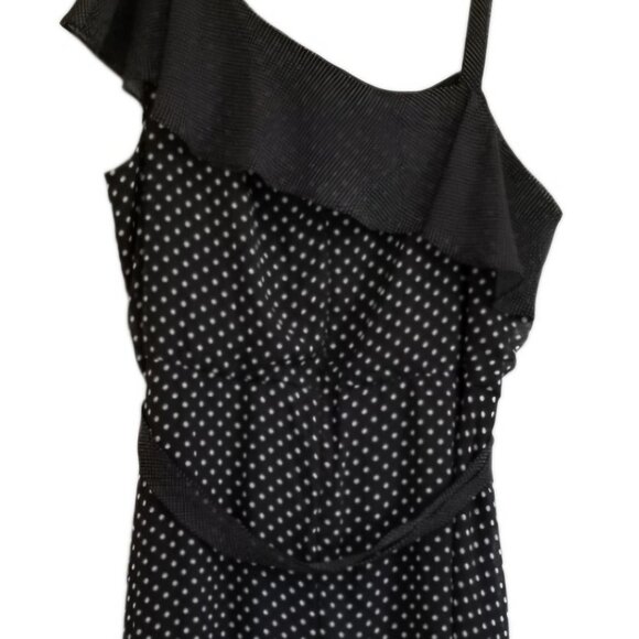 Lane Bryant black Whimsigoth polka dot one shoulder ruffle Party midi dress 14 - Picture 1 of 6